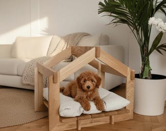 Luxury Cat House Gift, Solid Oak Pet Bed, Unique Cat Lover Gift, Designer Cat Furniture, Modern Cat Cave, Small Dog Bed