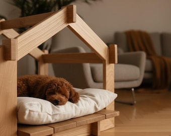 Luxury Solid Oak Dog House Indoor, Small Dog Bed Premium, Modern Dog Furniture, Designer Dog House, Wooden Dog Bed, Cozy Dog Cave