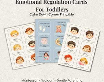 Pode incluir: Conjunto de cartões de regulação emocional imprimíveis para crianças pequenas. Os cartões apresentam ilustrações de crianças que expressam várias emoções. Os cartões incluem frases como "Posso pisar com os pés" e "Posso abraçar meu ursinho".