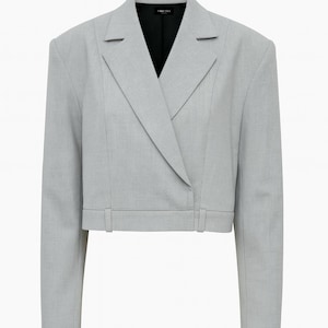 Cropped Grey Blazer Inversion - Architectural Tailoring | Women’s Short Jacket | TAKETALE Design