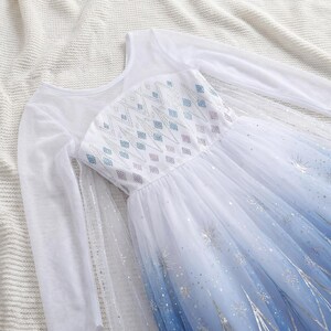 Elsa princess dress for girls : blue and white gown, snowflake costume