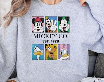 Retro Mickey & Co Sweatshirt, Mickey And Friends Sweater, Vintage Disney Est 1928 Hoodie, Disney Family Crewneck, Disneyland Sweatshirt