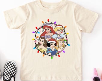Disney Princess Christmas Shirt, Kids Christmas Tee, Girly Xmas Shirt, Christmas Toddler Shirt, Princess Shirt, Christmas Lights Princess