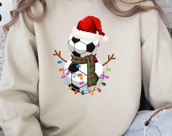 Christmas Soccer Ball Snowman Sweatshirt, Holiday Soccer Sweater, Soccer Player Sweater, Christmas Gift, Santa Soccer Ball Snowman Hoodie