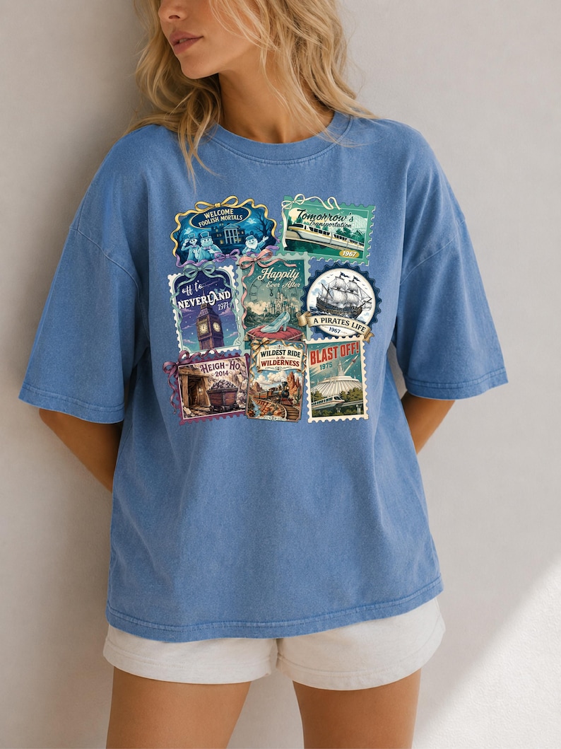 Vintage Disneyworld Stamp Shirt, Retro Disneyland Trip Tee, Disney Vacation Shirt, Disney Theme Park Shirt, Disney Family Gift, WDW Shirt image 2