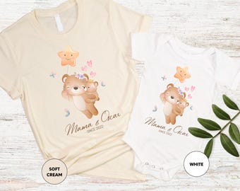 Aangepaste mama beer set, gepersonaliseerde mama beer baby beer shirt, Moederdag shirt, familie shirts beer, nieuwe moeder cadeau, kraamcadeau, moeder T-shirt