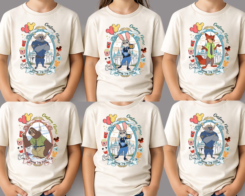 Personalized Name Zootopia 2 Shirt, Disneyland Vacation Shirt, Disneyland Family Matching Tee, Disney Kids Shirt, Nick Judy Bogo Shirt image 1