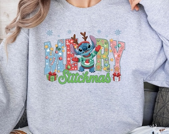 Merry Stitchmas Sweatshirt, Stitch Christmas Sweater, Stitch Crewneck, Disney Christmas Sweatshirt, Lilo And Stitch Christmas Family Shirt