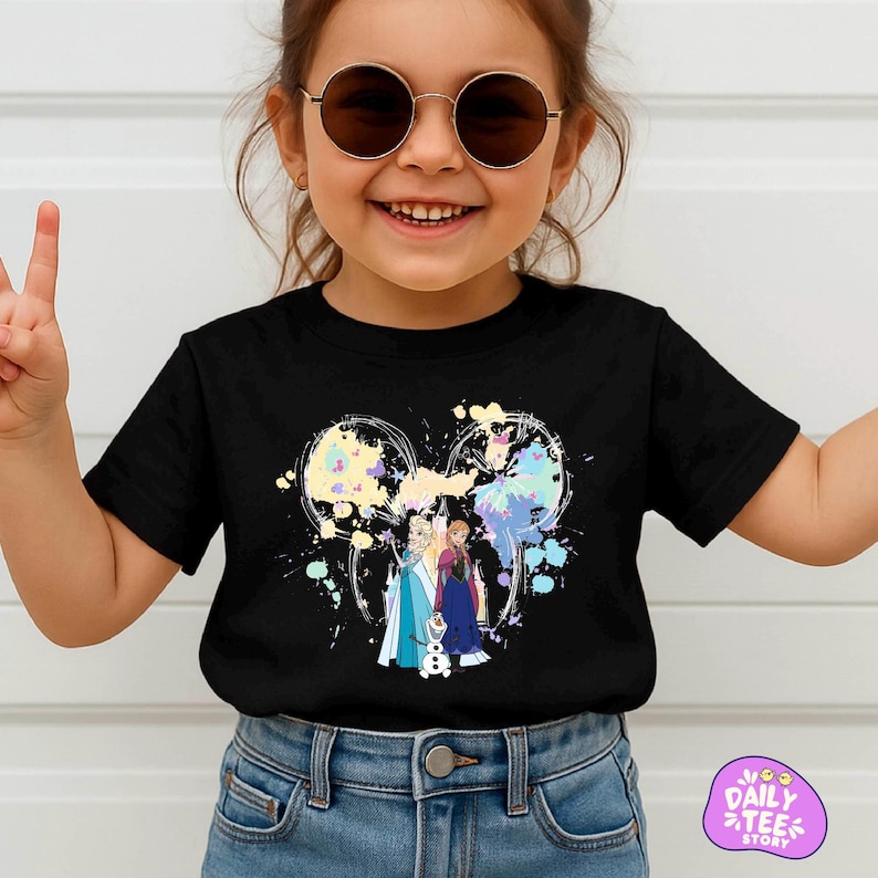Frozen Disney Birthday Shirt for Girls, Elsa Anna Olaf Mickey Ears Shirt, Personalized Disney Princess Birthday Outfit, Custom Name Kids image 3