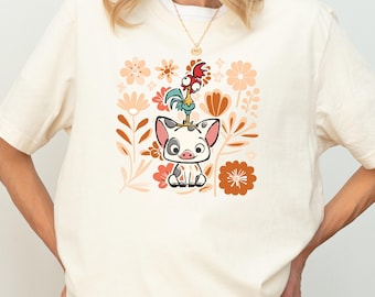 Disney Moana Shirt, Hei Hei and Pua Floral Shirt, Moana Princess Shirt, Disney Trip Shirt, Disneyland Shirt, Disney World Shirts