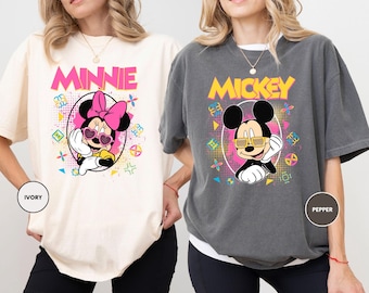 Comfort Colors Vintage Mickey And Minnie Matching Shirt, Retro Disney Couple Shirt, Mickey Mouse Minnie Mouse Tee, Disneyland Family Shirt