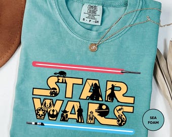 Comfort Colors Retro Star Wars Shirt, Lightsaber Shirt, Disney Star Wars Shirt, Vintage Star Wars Shirt, Galaxy's Edge Shirt, Disney Family