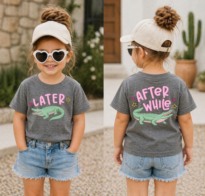 Camiseta de cocodrilo "Hasta luego", Camiseta para niños "Último día de clases", Camiseta de cocodrilo "Después de un tiempo", Camiseta para niños pequeños "Vacaciones de verano", Camiseta "Hola verano" imagen 2