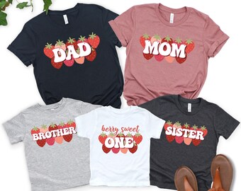 Berry Sweet One Strawberry Family Birthday Shirts, Birthday Girl Shirt, First Birthday Party Tees, 1'st Birthday Shirts, Birthday Party Tee