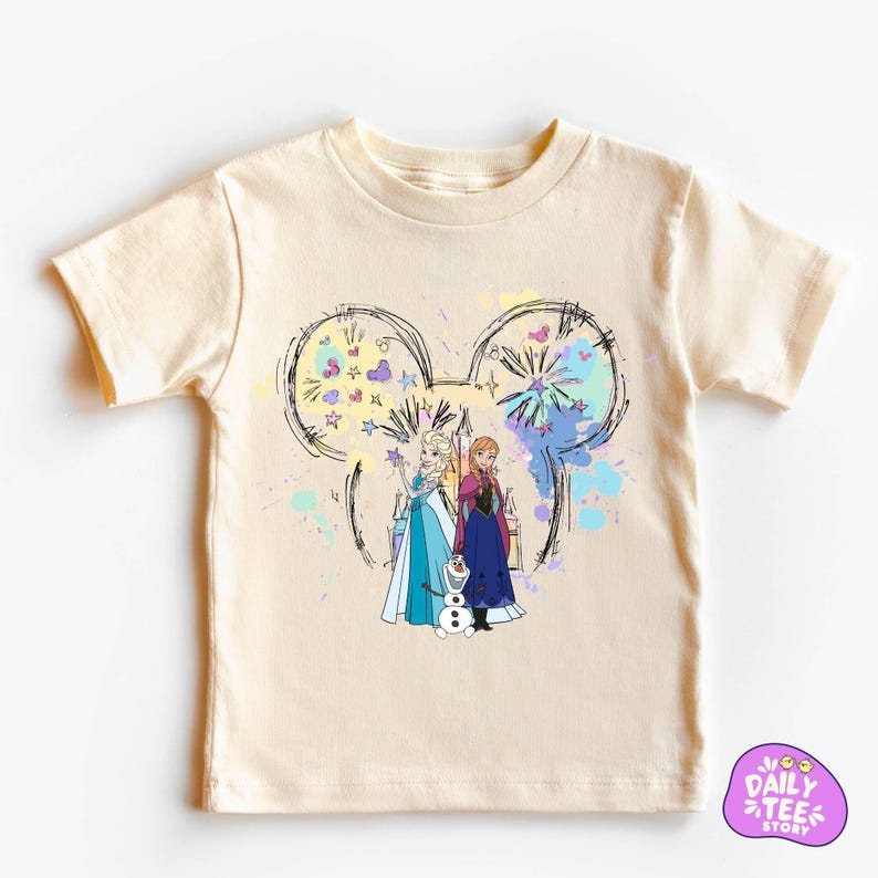 Frozen Disney Birthday Shirt for Girls, Elsa Anna Olaf Mickey Ears Shirt, Personalized Disney Princess Birthday Outfit, Custom Name Kids image 1