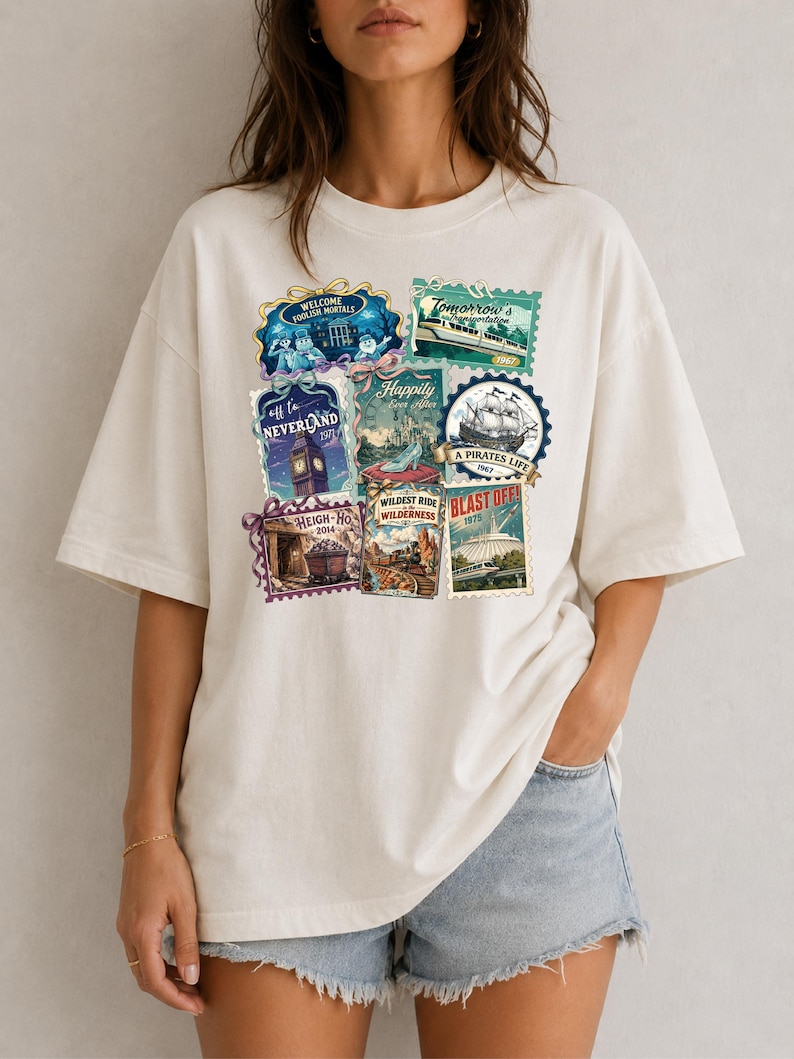 Vintage Disneyworld Stamp Shirt, Retro Disneyland Trip Tee, Disney Vacation Shirt, Disney Theme Park Shirt, Disney Family Gift, WDW Shirt image 1