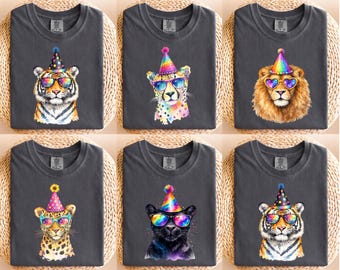 Funny Party Animal Birthday Shirt, Birthday Hat Sunglasses Wild Animal Birthday Party Tees, Safari Birthday Group Matching Shirt