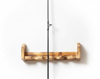 Handmade Wooden Wall-Mounted Fishing Rod Holder – Rustic Torched Finish