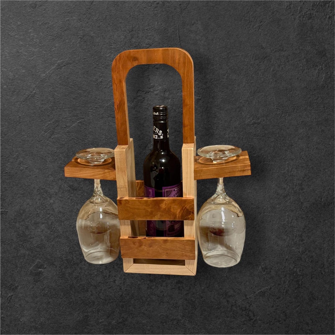 Handmade Elegant Wooden Wine & Glass Holder - Etsy