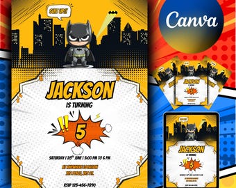 Cute Editable Superhero Invitation,Bat Party Invite,Bat Birthday Invitation, Editable Bat Superhero invitation,Bat Guy Birthday Party Invite