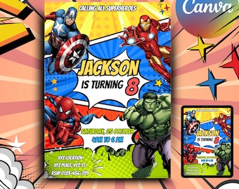 Editable Superheroes Birthday Invitation, Superhero Birthday Invite, Printable Comic Superhero Invitation Card, Superhero Birthday Party
