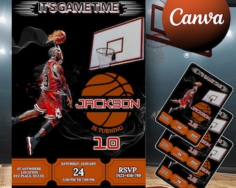 Michael Jordan Birthday Invitation, MJ23 invitation, Editable MJ Invitation, Canva Template, BasketBall Birthday Invite, birthday Invitation