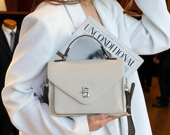 Bolso bandolera de piel de vacuno auténtica para mujer: bandolera informal de gran capacidad