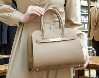 Bolso de mano de piel auténtica para mujer • Bolso de hombro de lujo para negocios • Monedero de piel de vaca para el trabajo