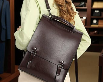Mochila de piel auténtica para mujer / Bolso bandolera convertible