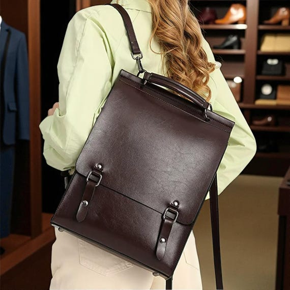 Convertible Genuine Leather Backpack Purse Shoulder Bag Flap Top Amazon.com: Heather main image 3