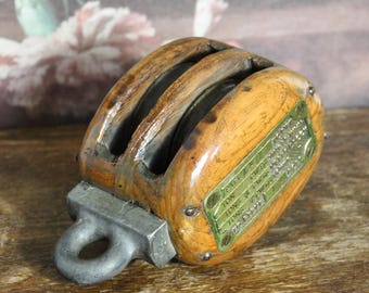 Antique British Royal Navy Double Pulley Block early 1900s