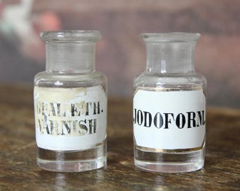 2 small antique glass Apothecary bottles late 1800s