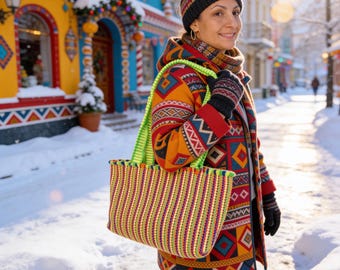 Crochet Tote Bag | Handmade Colorful Boho Shoulder Bag