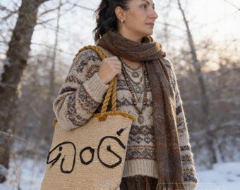 Crochet Tote Bag | Handmade Boho Dog Motif Shoulder Bag
