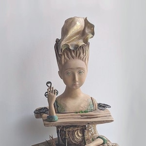 Hand Carved Wooden Mermaid Art Doll Sculpture - OOAK 24.4 inch