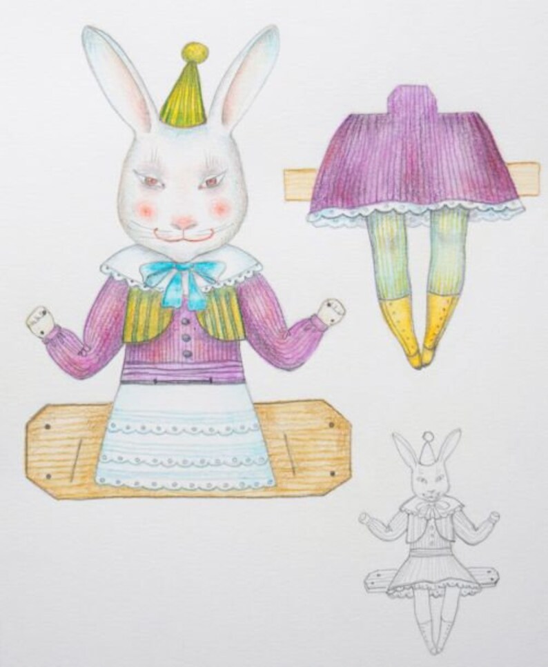 Printable Paper Bunny Doll. Digital Paper Hare Doll. Rabbit Girl on a ...