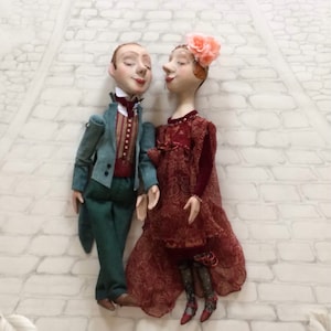 OOAK Art Dolls: Dancing Lovers in Retro Style with Movable Arms