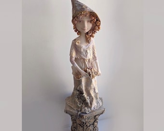 Art Doll «Flora». OOAK  art  doll fantasy . Interior doll.Hand crafted Sculpture. Cream-golden Art Doll.