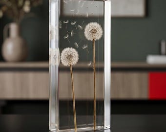 Dandelion Seeds Resin Block, Real Dandelion resin, Dandelion in Lucite, Resin flower decoration, Dandelion Decor Items, Real Flower Ornament