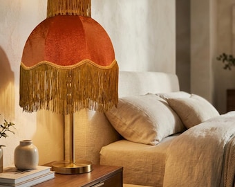 Orange Tassel Lampshade, Boho Pendant Lamp Shade, Fabric Hanging Light Cover, Fringe Ceiling Decor,  Tassel Light Shade