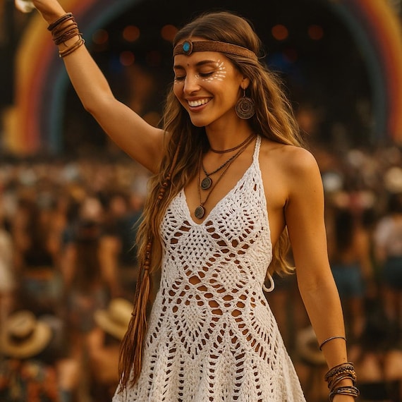 Boho Crochet Halter Mini Dress  Handmade Summer Festival Outfit - Etsy New  Zealand