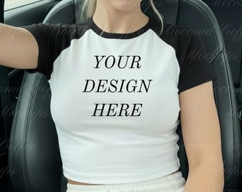 Bella Canvas 1201 Baby Tee Car Mockup: Black/White 1201BE Model (Digital Download)