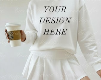 Gildan 18000 White Crewneck Mockup: Aesthetic Model Mocks (Digital Download)
