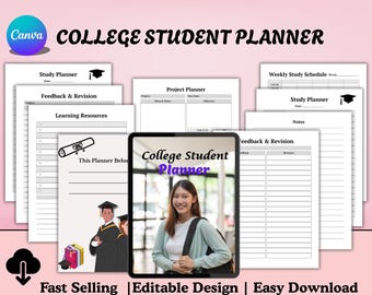 Printable College Student Planner | Academic Planner | Semester & Weekly Study Organizer PDF