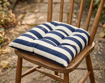 Striped Chair Cushion with Ties – Waterproof Patio Seat Pad - Custom Size Chair Pad