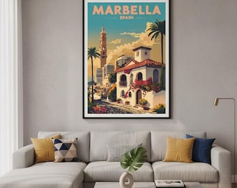 Marbella Spain Travel Poster: Vintage Mediterranean Coastal Art (Digital Download)
