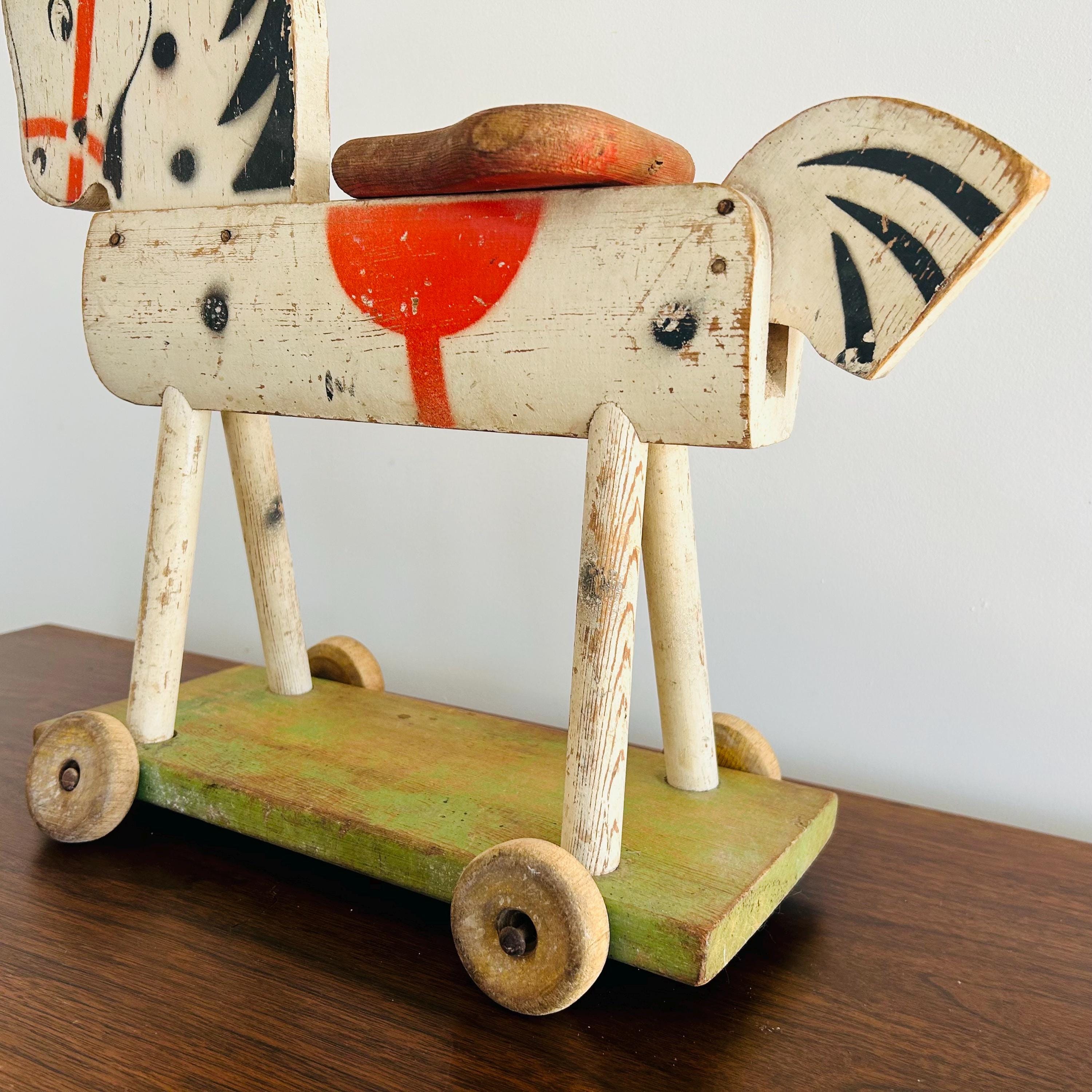 Antique Fisher Price Ride on Horse 1938, Hand Stenciled Wooden Toy ...