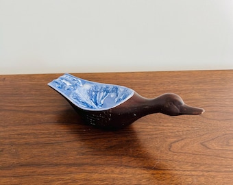Vintage Haeger Pottery Duck Ashtray, Blue Crystalline Glaze, MCM Figural Ceramic Trinket Dish, Cigar Ashtray, Ring Dish