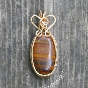 Tiger Iron Gemstone wire wrapped Bronze pendant Iron Tiger Eye Oval