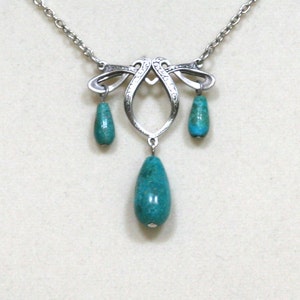 Gemstone Teardrop Silver Gold Celtic Knot Ribbon Necklace, Lapis Lazuli, Turquoise, Black Agate